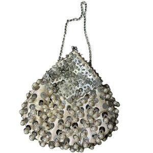 Vintage Partners By Mervyns Pearl Beaded Iridescent Kiss Lock White Silver